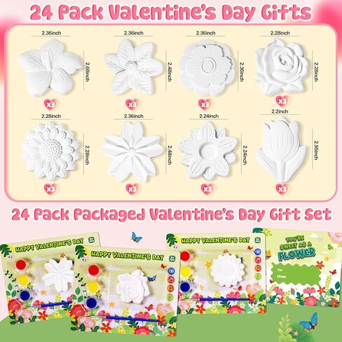 Valentine's Day Cards for Kids school, 24 PACK Valentine's Day Cards for Kids with Flowers Plaster Painting Kit, Valentines Day Gifts for Kids for School Classroom Exchange, Valentines Party Favors in Saudi Arabia