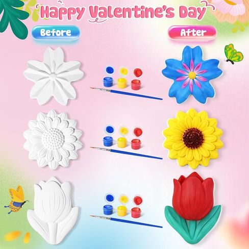 Valentine's Day Cards for Kids school, 24 PACK Valentine's Day Cards for Kids with Flowers Plaster Painting Kit, Valentines Day Gifts for Kids for School Classroom Exchange, Valentines Party Favors in Saudi Arabia