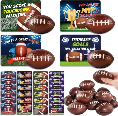 Shemira 24 Pack Valentine's Day Cards for Kids with Squeeze Footballs, Classroom Gift Exchange, Valentines Gifts, Foam Balls for Party Favors in Saudi Arabia