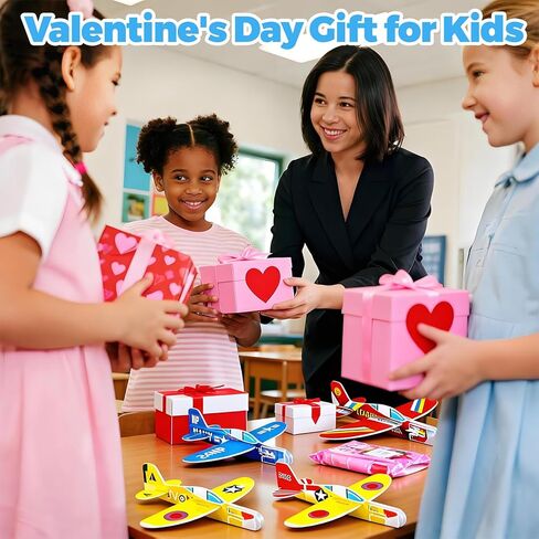 48 pcs Valentines Day Cards for Kids School with Foam Airplane Gliders Toys Boys Girls School Classroom Exchange Gifts Party Favors Bulk Treats Prizes Goodie Bag Stuffers in Saudi Arabia