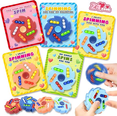 24 Pack Valentine's Day Cards for Kids with Spinner Fidget Toys for Kids Spinner Toys Bulk,Kids Valentines Day Cards,Valentines Party Favors Classroom Exchange Gifts for Boys Girls Gift in Saudi Arabia