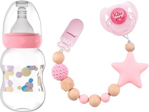 3 Pcs Reborn Baby Doll Magnetic Pacifier Feeding Set, Realistic Reborn Doll Accessories with Reborn Bottle, Magnetic Doll Binky & Star Clip, Pink Pretend Play Toy for Kids Gift in Saudi Arabia