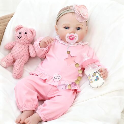 3 Pcs Reborn Baby Doll Magnetic Pacifier Feeding Set, Realistic Reborn Doll Accessories with Reborn Bottle, Magnetic Doll Binky & Star Clip, Pink Pretend Play Toy for Kids Gift in Saudi Arabia