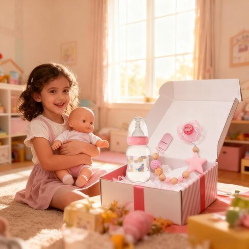 3 Pcs Reborn Baby Doll Magnetic Pacifier Feeding Set, Realistic Reborn Doll Accessories with Reborn Bottle, Magnetic Doll Binky & Star Clip, Pink Pretend Play Toy for Kids Gift in Saudi Arabia