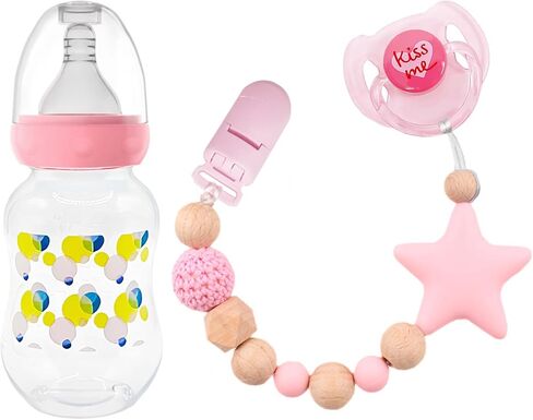 3 Pcs Reborn Baby Doll Magnetic Pacifier Feeding Set, Realistic Reborn Doll Accessories with Reborn Bottle, Magnetic Doll Binky & Star Clip, Pink Pretend Play Toy for Kids Gift in Saudi Arabia