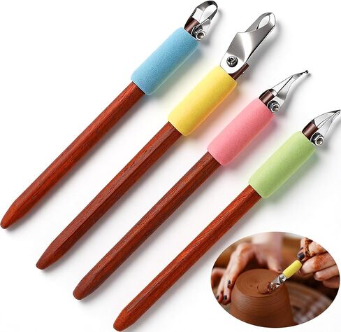 Leriton 4 Pack Pottery Carving Tool Set 5.9inch Sculpture Carving Scraper Tool Pottery Modelling Shape for Tea Cup Mug Vase Leather Hard Clay Cutters with Wooden Handle for Ceramic Sculpture Craft in Saudi Arabia