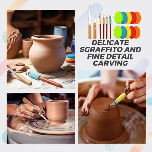 Leriton 4 Pack Pottery Carving Tool Set 5.9inch Sculpture Carving Scraper Tool Pottery Modelling Shape for Tea Cup Mug Vase Leather Hard Clay Cutters with Wooden Handle for Ceramic Sculpture Craft in Saudi Arabia