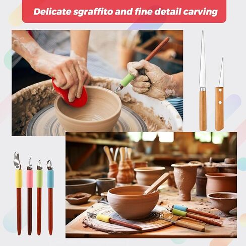 Leriton 4 Pack Pottery Carving Tool Set 5.9inch Sculpture Carving Scraper Tool Pottery Modelling Shape for Tea Cup Mug Vase Leather Hard Clay Cutters with Wooden Handle for Ceramic Sculpture Craft in Saudi Arabia