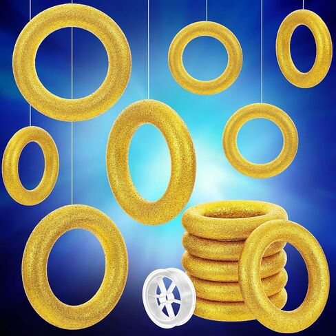 Soulchen 7 Pcs Gold Ring Birthday Party Decor 8" Glitter Gold Rings Table Centerpiece Cartoon Video Game Characters Themed Birthday Party Golden Wreath Circle Wedding DIY Craft Decor in Saudi Arabia