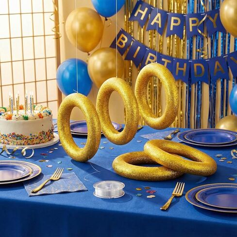 Soulchen 7 Pcs Gold Ring Birthday Party Decor 8" Glitter Gold Rings Table Centerpiece Cartoon Video Game Characters Themed Birthday Party Golden Wreath Circle Wedding DIY Craft Decor in Saudi Arabia