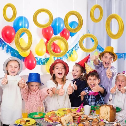 Soulchen 7 Pcs Gold Ring Birthday Party Decor 8" Glitter Gold Rings Table Centerpiece Cartoon Video Game Characters Themed Birthday Party Golden Wreath Circle Wedding DIY Craft Decor in Saudi Arabia