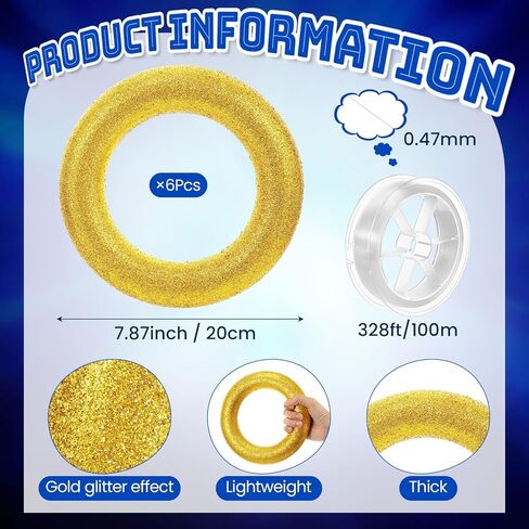Soulchen 7 Pcs Gold Ring Birthday Party Decor 8" Glitter Gold Rings Table Centerpiece Cartoon Video Game Characters Themed Birthday Party Golden Wreath Circle Wedding DIY Craft Decor in Saudi Arabia