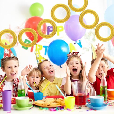 Soulchen 7 Pcs Gold Ring Birthday Party Decor 8" Glitter Gold Rings Table Centerpiece Cartoon Video Game Characters Themed Birthday Party Golden Wreath Circle Wedding DIY Craft Decor in Saudi Arabia