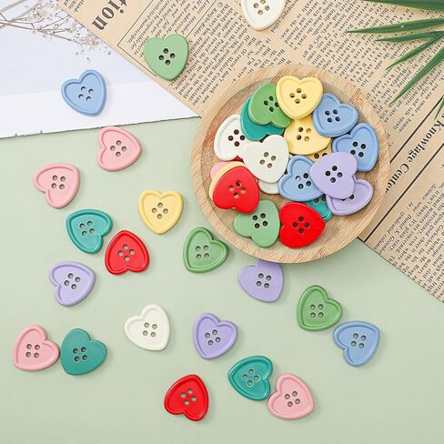 Thinp 40-Pcs 7/8 "أزرار القلب الراتنج، أزرار ملونة للحرف اليدوية على شكل قلب زر لطيف للحرف اليدوية DIY الخياطة الحياكة سكرابوكينغ الديكور (ألوان متنوعة) in Kuwait