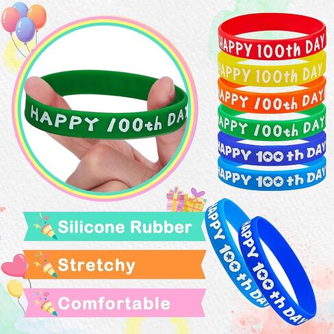90 قطعة من CUUSNNY 100 يوم من هدايا الحفلات المدرسية، يوم 100 سعيد للمدرسة، قبعات تيجان ورقية، ملصقات أساور من السيليكون لاحتفالات الفصل الدراسي، مستلزمات الحفلات in Kuwait