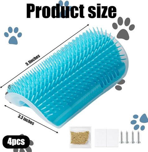 4 Pack Cat Face Scratcher, cat Corner Brush, 16 Adhesive Strips and 16 Screws for Easy Installation, Soft Silicone Material for Comfortable Grooming, Ideal for Furniture and Wall Corners in Kuwait