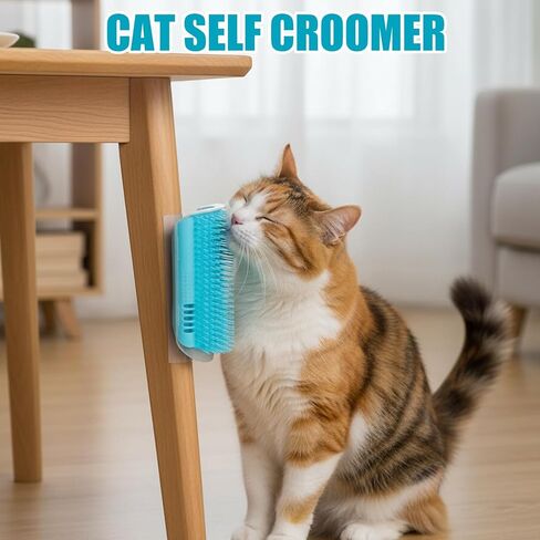 4 Pack Cat Face Scratcher, cat Corner Brush, 16 Adhesive Strips and 16 Screws for Easy Installation, Soft Silicone Material for Comfortable Grooming, Ideal for Furniture and Wall Corners in Kuwait