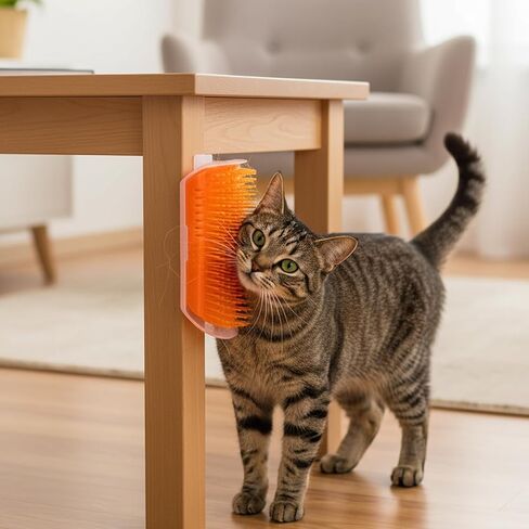 4 Pack Cat Face Scratcher, cat Corner Brush, 16 Adhesive Strips and 16 Screws for Easy Installation, Soft Silicone Material for Comfortable Grooming, Ideal for Furniture and Wall Corners in Kuwait