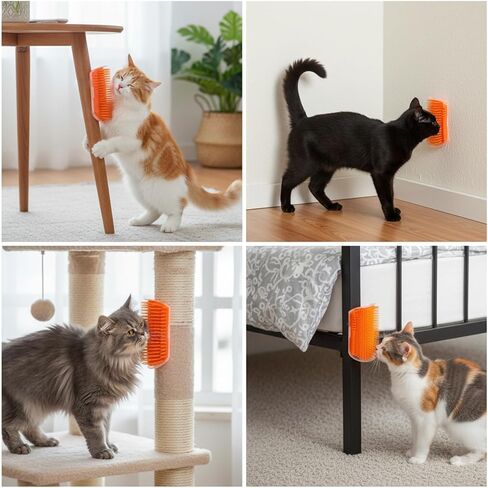 4 Pack Cat Face Scratcher, cat Corner Brush, 16 Adhesive Strips and 16 Screws for Easy Installation, Soft Silicone Material for Comfortable Grooming, Ideal for Furniture and Wall Corners in Kuwait