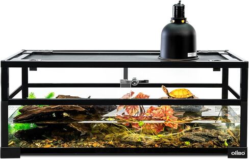 OIIBO خزان سلحفاة بسعة 18 جالون، حوض سمك كبير لخزان السلاحف المائية مقاس 30 بوصة × 12 بوصة × 12 بوصة مع نظام صرف، قاعدة عميقة مانعة للتسرب سهلة تغيير موطن السلحفاة المائية in Kuwait