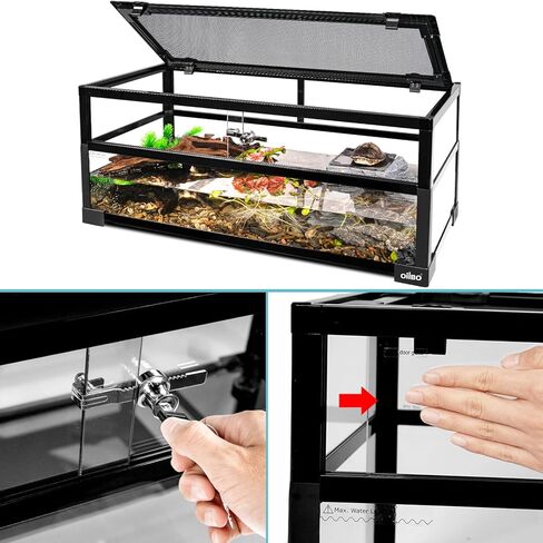 OIIBO خزان سلحفاة بسعة 18 جالون، حوض سمك كبير لخزان السلاحف المائية مقاس 30 بوصة × 12 بوصة × 12 بوصة مع نظام صرف، قاعدة عميقة مانعة للتسرب سهلة تغيير موطن السلحفاة المائية in Kuwait