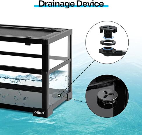 OIIBO خزان سلحفاة بسعة 18 جالون، حوض سمك كبير لخزان السلاحف المائية مقاس 30 بوصة × 12 بوصة × 12 بوصة مع نظام صرف، قاعدة عميقة مانعة للتسرب سهلة تغيير موطن السلحفاة المائية in Kuwait