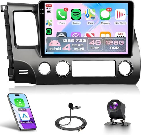راديو ستيريو للسيارة يعمل بنظام Android لسيارة Honda Civic 2006-2011 مع Apple Carplay GPS، Rimoody شاشة لمس 10 بوصة Android Auto Mirror Link Bluetooth FM/RDS WiFi EQ SWC كاميرا احتياطية in Kuwait