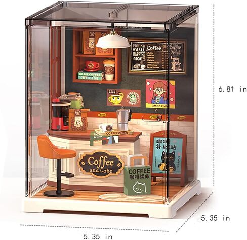 مجموعة Book Nook - مجموعة أدوات منزلية مصغرة للبالغين والمراهقين والأطفال، مجموعة أحجية ثلاثية الأبعاد لبيت الدمى مع ضوء LED، هدية إبداعية للعائلة والأصدقاء (قهوة سعيدة) in Kuwait