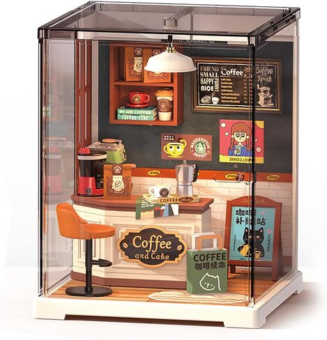 مجموعة Book Nook - مجموعة أدوات منزلية مصغرة للبالغين والمراهقين والأطفال، مجموعة أحجية ثلاثية الأبعاد لبيت الدمى مع ضوء LED، هدية إبداعية للعائلة والأصدقاء (قهوة سعيدة) in Kuwait