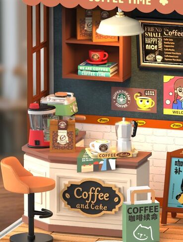 مجموعة Book Nook - مجموعة أدوات منزلية مصغرة للبالغين والمراهقين والأطفال، مجموعة أحجية ثلاثية الأبعاد لبيت الدمى مع ضوء LED، هدية إبداعية للعائلة والأصدقاء (قهوة سعيدة) in Kuwait