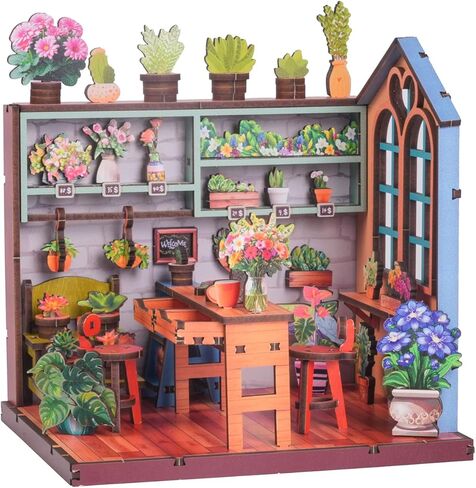 مجموعة Book Nook - مجموعة أدوات منزلية مصغرة للبالغين والمراهقين والأطفال، مجموعة أحجية ثلاثية الأبعاد لبيت الدمى مع ضوء LED، هدية إبداعية للعائلة والأصدقاء (قهوة سعيدة) in Kuwait