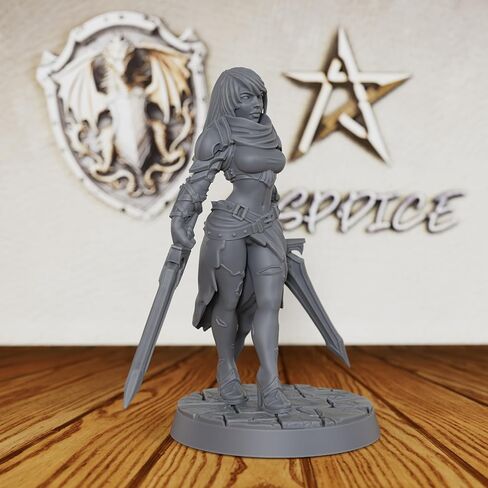 تمثال Blademaster Minis مزدوج الاستخدام - محارب بشري غير مطلي بمقياس 28 مم لألعاب الطاولة، شخصية بطلة خيالية للأبراج المحصنة والتنينات وTTRPGs - مقاتلة أنثى (AS601) in Kuwait