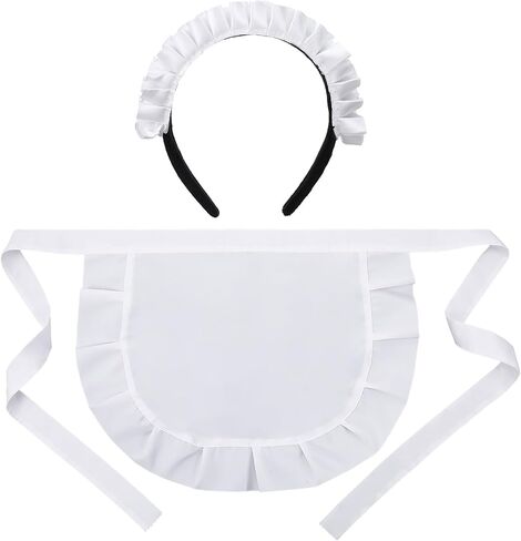 Cosplay Waist Apron with French Headdress, White Retro Frilly Adorable Maid Waitress Aprons Kitchen Costume Half Apron for Women in Saudi Arabia