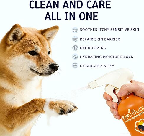 Organic Dry Shampoo for Dogs & Cats, Waterless No Rinse Spray, Relief Itchy & Sensitive Skin, Odour Control, Hydrates & Softens Coat - CICA & Probiotic, Made in Korea, 8.8fl oz/260ml in Saudi Arabia