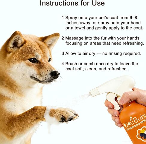 Organic Dry Shampoo for Dogs & Cats, Waterless No Rinse Spray, Relief Itchy & Sensitive Skin, Odour Control, Hydrates & Softens Coat - CICA & Probiotic, Made in Korea, 8.8fl oz/260ml in Saudi Arabia
