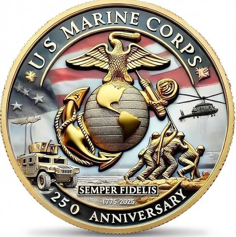 عملة تحدي الذكرى الـ 250 لسلاح مشاة البحرية | إصدار محدود للتحصيل لمشاة البحرية والمتحمسين العسكريين | عملة تذكارية عسكرية لمشاة البحرية الأمريكية - هدية للمحاربين القدامى في البحرية العسكرية مقاس 1.57 بوصة in Kuwait