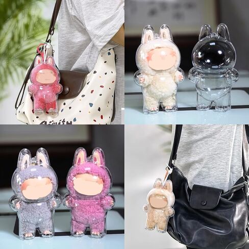 Protective Case Compatible with LABUBU Exciting Macaron, (Figure Not Included) Clear Collector Storage Box with Silicone Strap,Dustproof Scratch-Resistant for Standing Series in Saudi Arabia