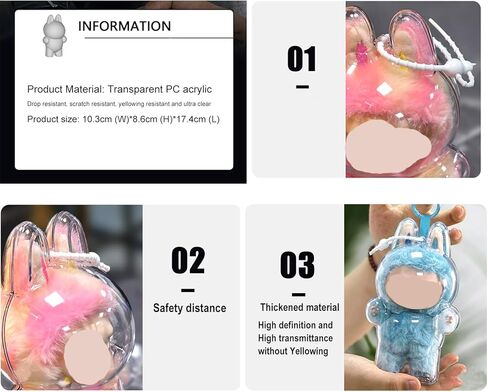 Protective Case Compatible with LABUBU Exciting Macaron, (Figure Not Included) Clear Collector Storage Box with Silicone Strap,Dustproof Scratch-Resistant for Standing Series in Saudi Arabia