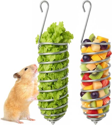 2Pcs Rat Enrichment Toys Stainless Steel Bird Food Holder Rat Parrot Foraging Toy Hanging Rodent Toy Fruit Vegetable Holder Puzzle Toys Slow Feeder Parakeet Foraging Mice Cage Accessories in Saudi Arabia