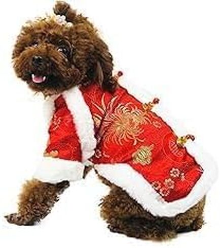 Dog Tang Blessing Chinese New Year Coat Traditional Pet Chrysanthemum Coat Winter Cat New Year Costume for Small Medium Dogs Cats (Large) in Saudi Arabia