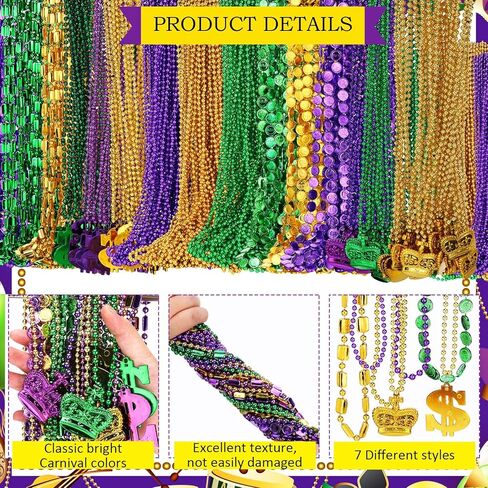 1500 Pcs Mardi Gras Beads Necklaces Bulk Purple Gold Green Mardi Gras Decorations Beads Necklaces for St Patrick Day Decoration Masquerade Costume Party Carnival Parade Celebrations Supplies in Saudi Arabia