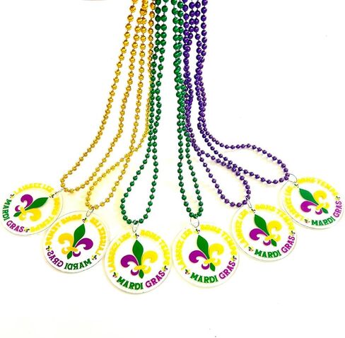 18 Pcs Mardi Gras Gold Purple Green Beads Necklaces Mardi Gras Gold Purple Green Lily Parade Party Supplies in Saudi Arabia