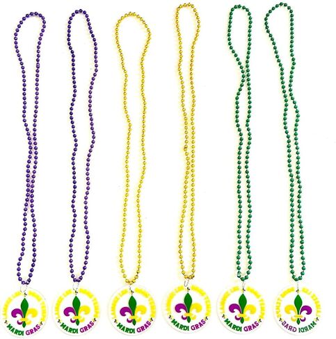18 Pcs Mardi Gras Gold Purple Green Beads Necklaces Mardi Gras Gold Purple Green Lily Parade Party Supplies in Saudi Arabia