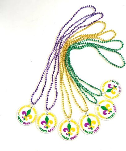 18 Pcs Mardi Gras Gold Purple Green Beads Necklaces Mardi Gras Gold Purple Green Lily Parade Party Supplies in Saudi Arabia