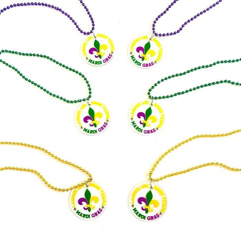 18 Pcs Mardi Gras Gold Purple Green Beads Necklaces Mardi Gras Gold Purple Green Lily Parade Party Supplies in Saudi Arabia
