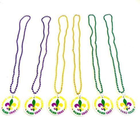 18 Pcs Mardi Gras Gold Purple Green Beads Necklaces Mardi Gras Gold Purple Green Lily Parade Party Supplies in Saudi Arabia
