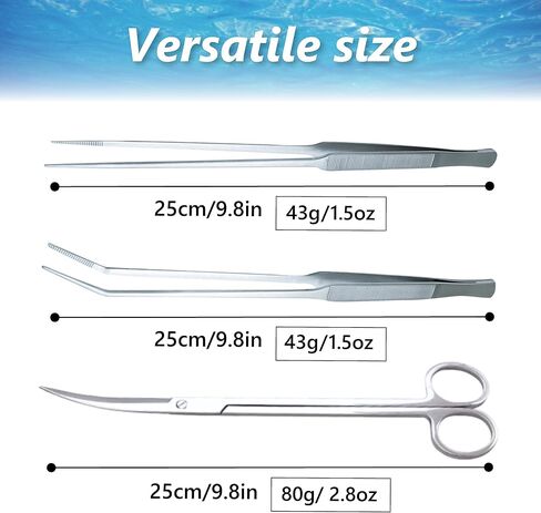 3-Piece Aquascaping Tools Set – 25cm / 9.8in Straight & Curved Long Tweezers, Scissors, Fine Tip 1mm – Aquarium Plant Care, Terrarium Tools in Saudi Arabia