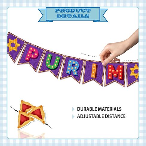 Happy Purim Banner - NO DIY Purim Party Decorations For Jewish Carnival Party Supplies Carnival Mask Clown Party Favors Glitter in Saudi Arabia