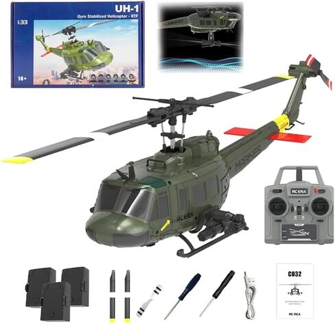 طائرات هليكوبتر RC ERA C032 UH-1 Huey RC للبالغين المبتدئين، بمقياس 1/48 6CH 2.4G 6 محاور جيروسكوبية للتحكم عن بعد مع تدحرج ثلاثي الأبعاد وثبات الارتفاع (RTF / 3 بطاريات) in Kuwait