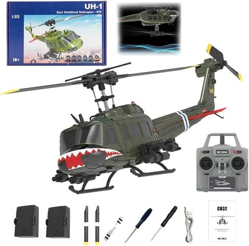طائرات هليكوبتر RC ERA C032 UH-1 Huey RC للبالغين المبتدئين، بمقياس 1/48 6CH 2.4G 6 محاور جيروسكوبية للتحكم عن بعد مع تدحرج ثلاثي الأبعاد وثبات الارتفاع (RTF / 3 بطاريات) in Kuwait